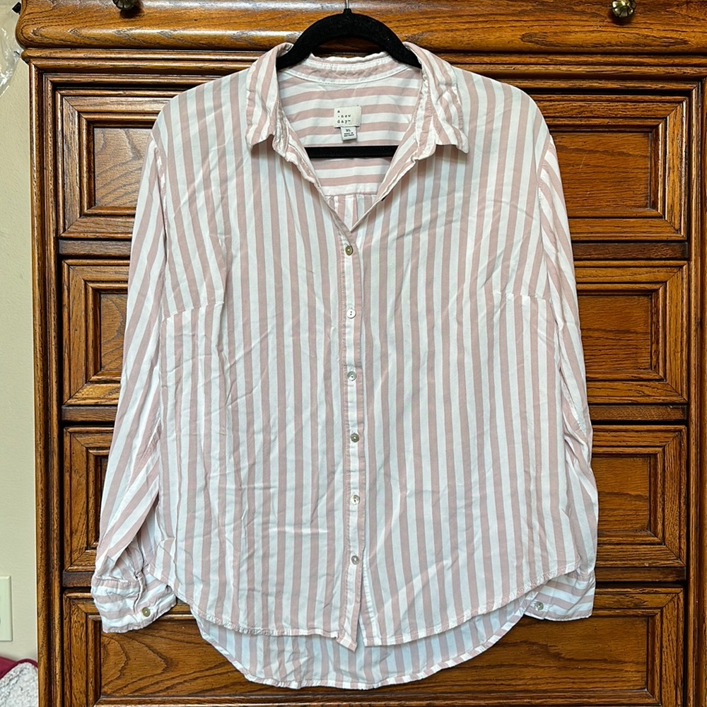 A New Day Striped Button Down Top